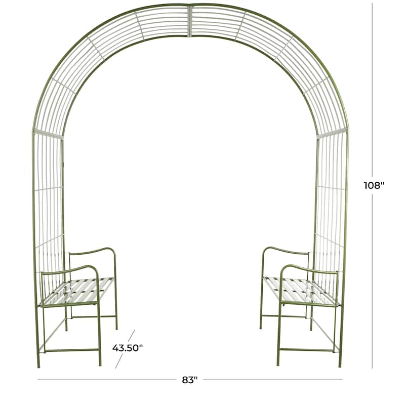 Metal Large Arched Garden Arbor with 2 Attached Benches - Green - Roche River Decor