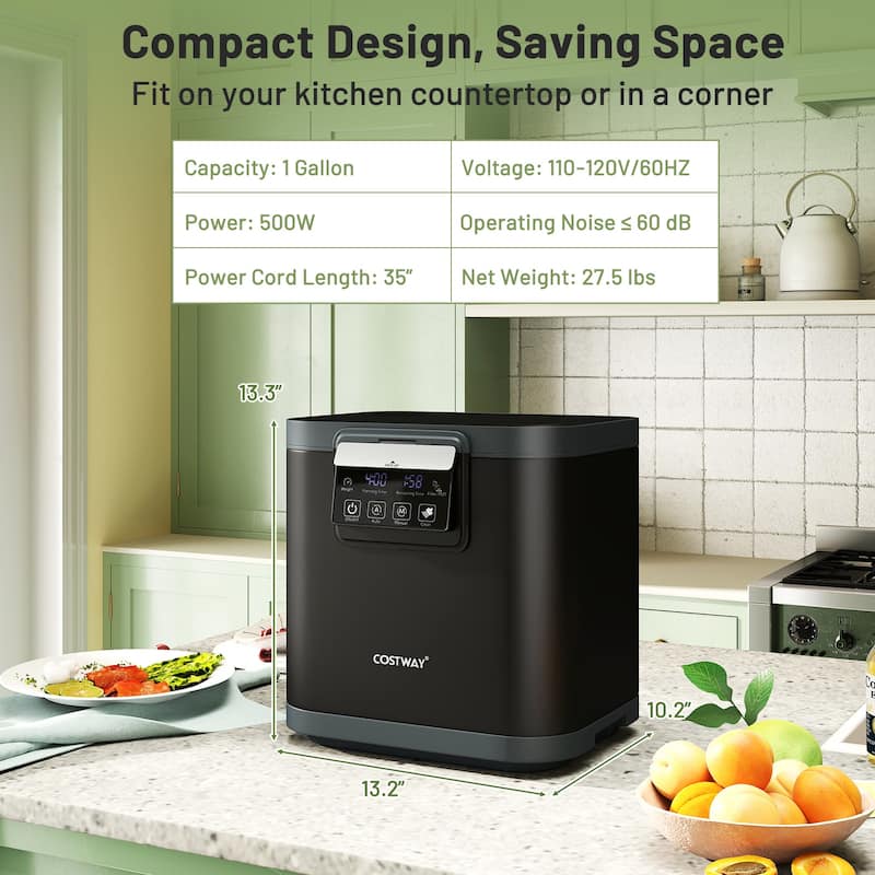 Black Metal Electric Composter with Activated Carbon Filters Self Cleaning and Adjustable Timer - 13.2" x 10.2" x 13.3"