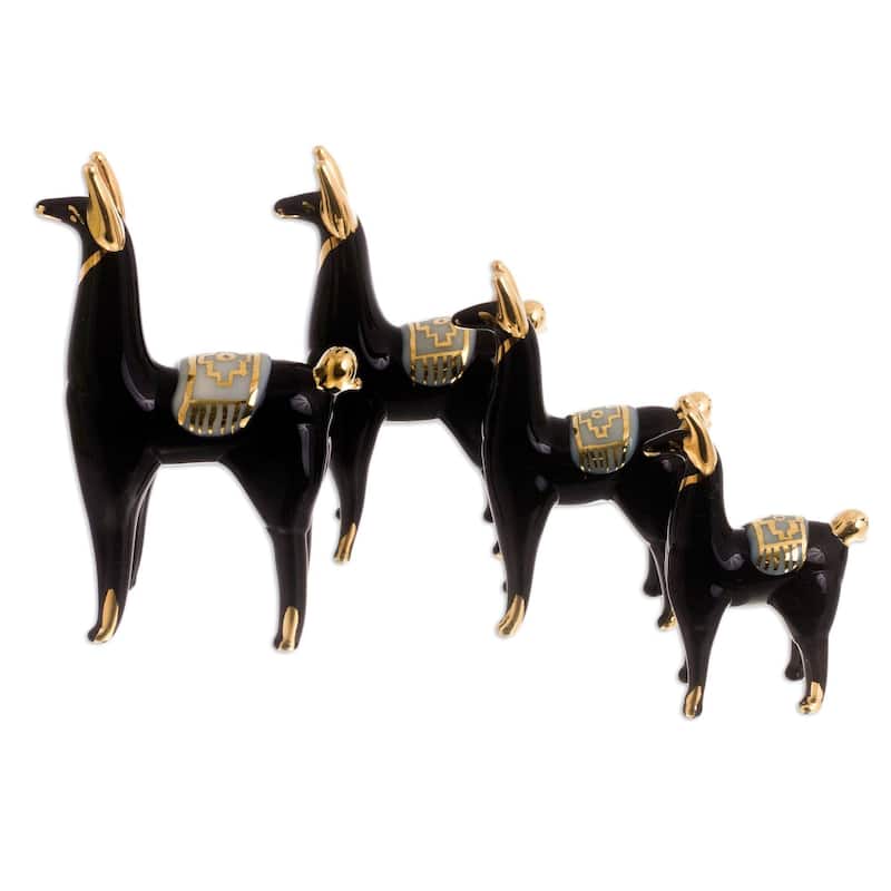 Handmade Black Llamas Of The Andes Glass Figurines (Set Of 4) Peru - 3.7" H x 1.2" W x 1.8" D