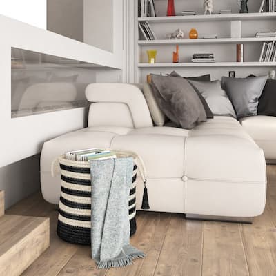 Sevita Striped Jute Hand-Stitched Storage Basket with Handles