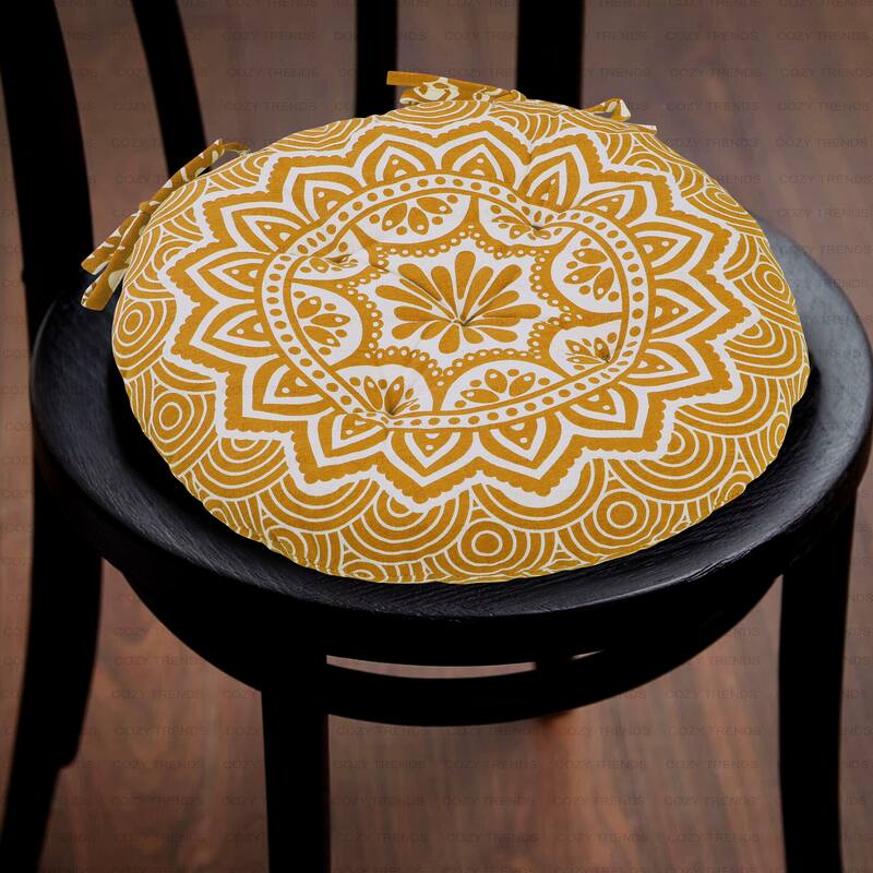 Handmade Cotton Round Chair Pads Cushions Seat Pad with Ties 15''x15'' for Dinning Chairs Office Chair Bench (Set of2)