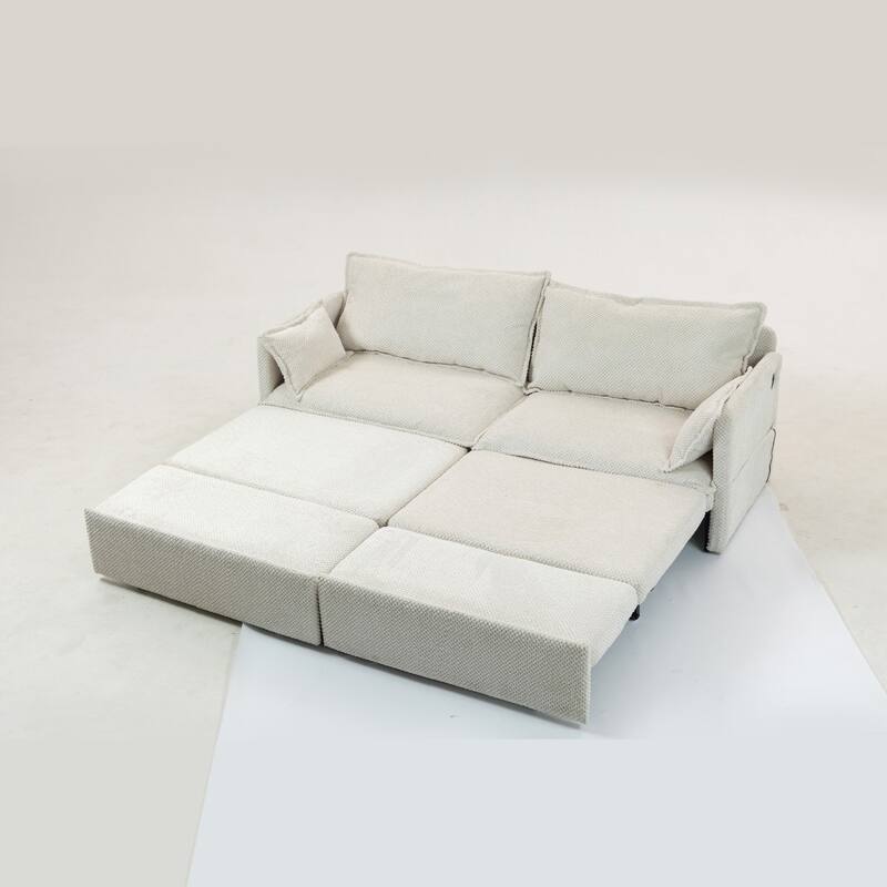 73.6" Corduroy Convertible 3-in-1 Sofa Bed with Charging Ports