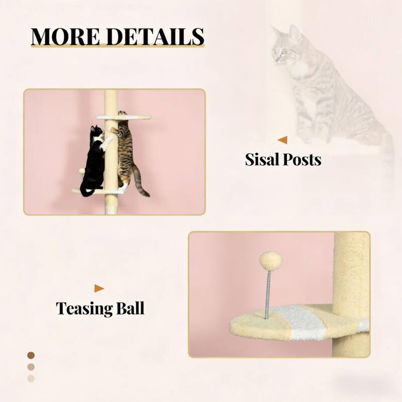 Cat Tree,4-Tier Floor to Ceiling Cat Tree Soft and plush while featuring double cushions in basket bed - Blue+Yellow,White