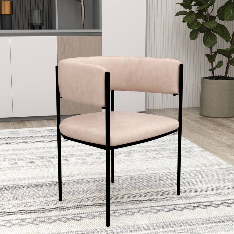 Dining Chair in Leather with Open-Back and Powder Coated Iron Legs Set of 4