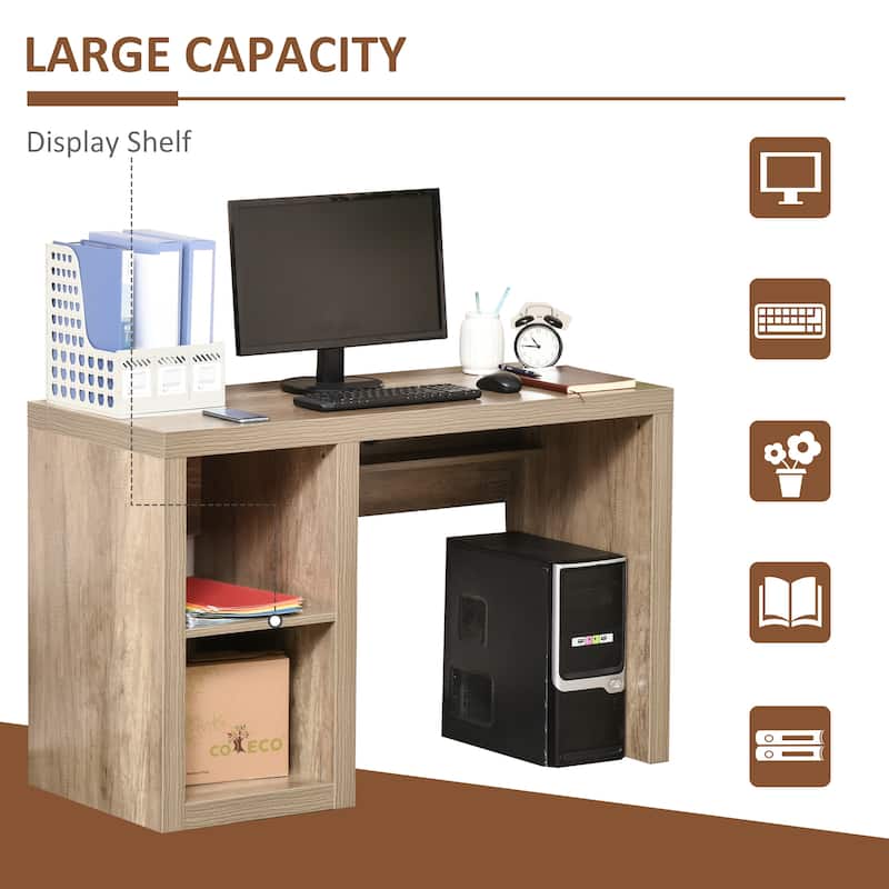 HOMCOM Rectangle Computer Desk with Thick Board and Display Shelves for Home Office Table Workstation