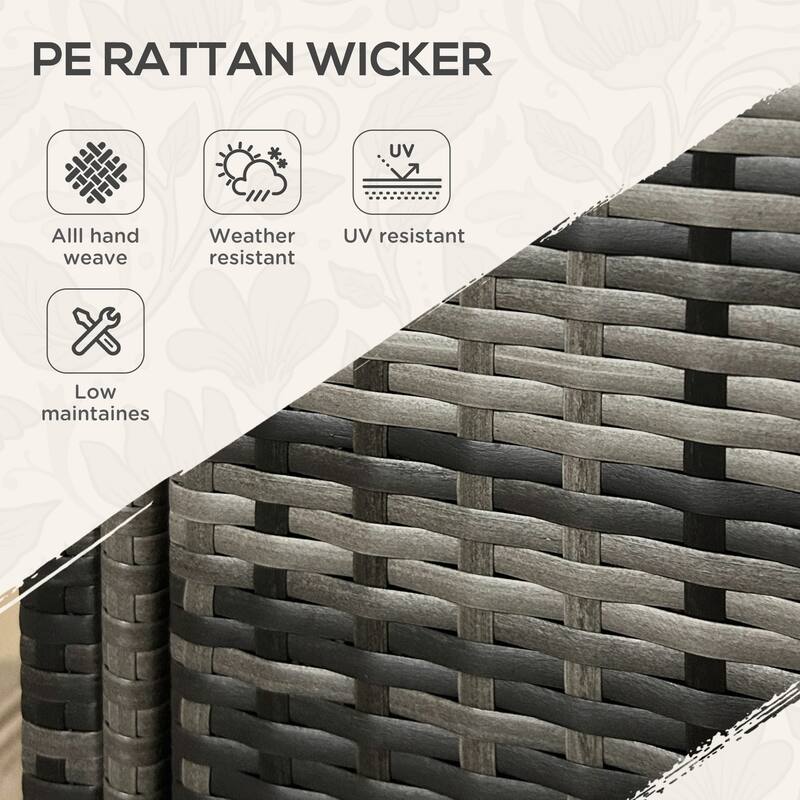 Outdoor Bar Cart PE Rattan Steel Tempered Glass Rolling Beverage Serving Cart with Storage - 51.25" W x 19.75" D x 35.5" H