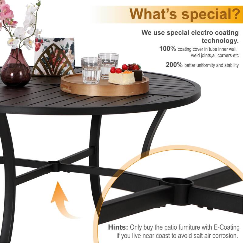 MAISON ARTS 5-Piece Patio Dining Set, Geometrically Stamped Round Table and 4 Textilene Dining Chairs