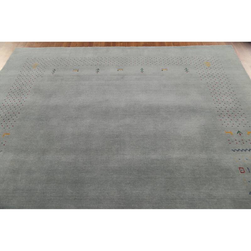 Silver Gray Gabbeh Indian Area Rug Handmade Wool Carpet - 7'7"x 9'9"