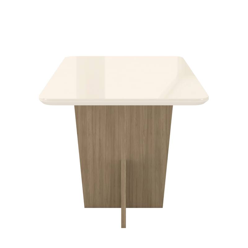 Compact 4 Seater Italian Dining Table With Painted Glass Top And Wooden Base