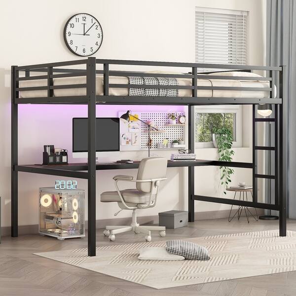 slide 2 of 12, Full XL Size Loft Bed with Desk Black