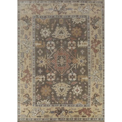 Earth Tone Brown Oushak Indian Area Rug Hand-Knotted Wool Carpet - 8'1" x 9'7"