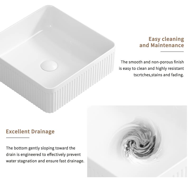 GDFStudio - Adrian Porcelain Vessel Sink with Modern Countertop Bathroom Basin Design