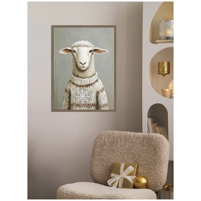 Kate and Laurel Sylvie Framed Canvas Sheep in Winter Snowflake Sweater by The Creative Bunch Studio