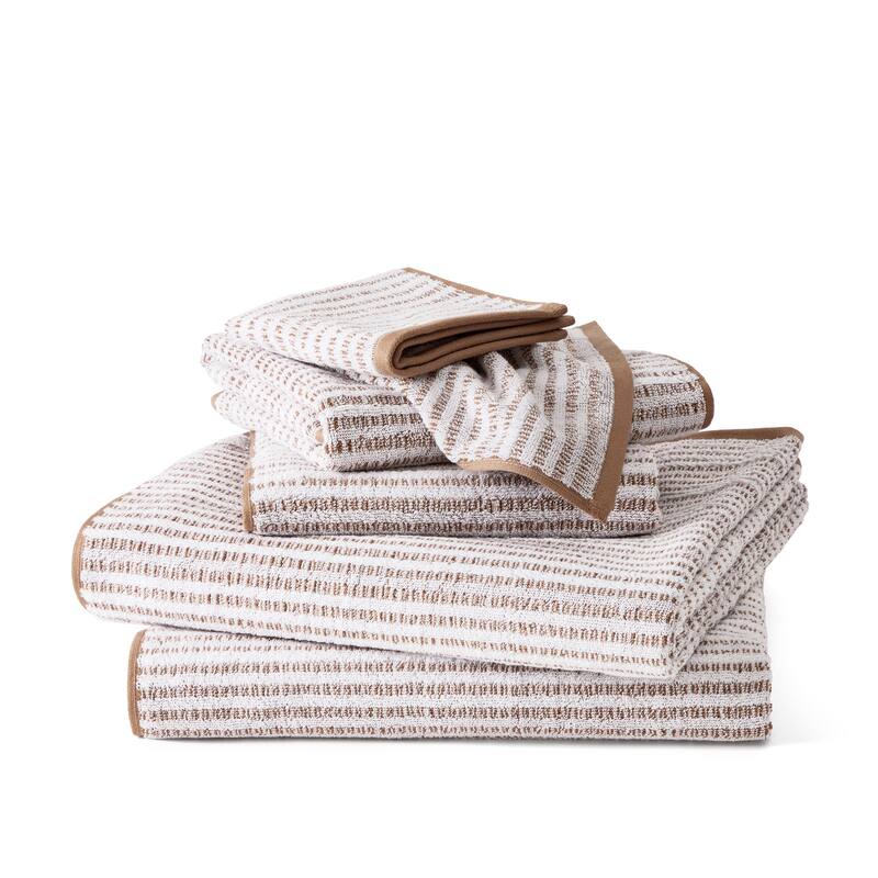 TOWN & COUNTRY PLAY 6-Piece Striped Reversible Terry Brights Set, 2 Bath, 2 Hand, 2 Wash, - Mocha Brown
