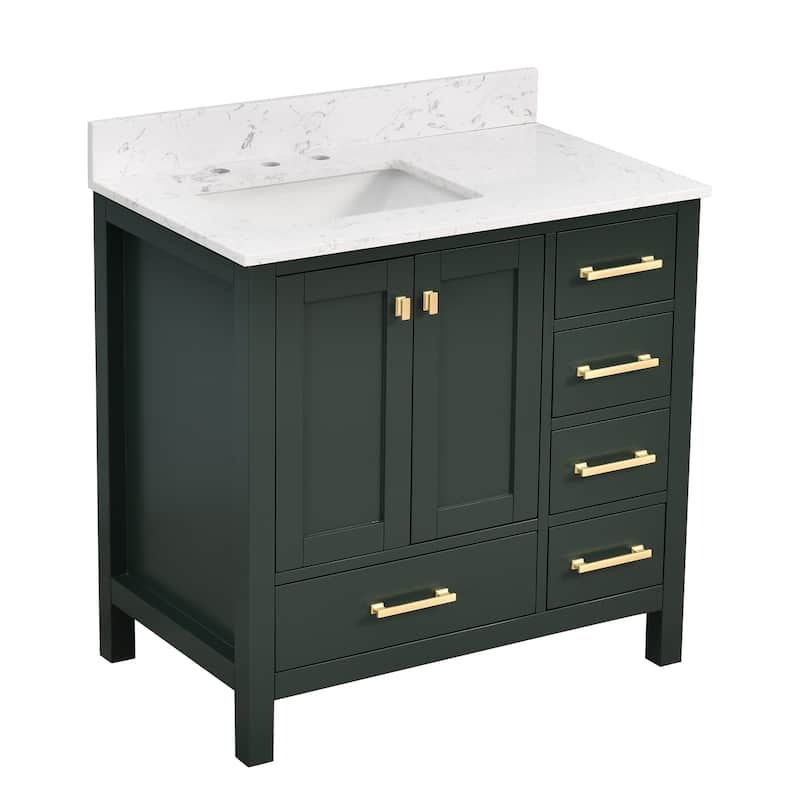 StarrySky 36 inch Undermount Left Sink Bathroom Vanity with Engineered Carrara Marble Top