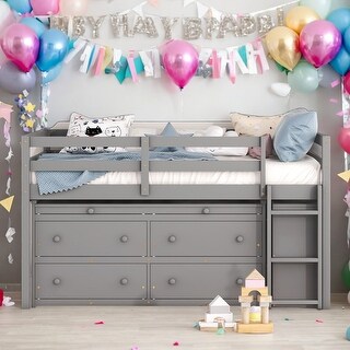Modern Full Size Loft Bed with Retractable Writing Desk and 4 Drawers and Lateral Portable Desk and Shelves