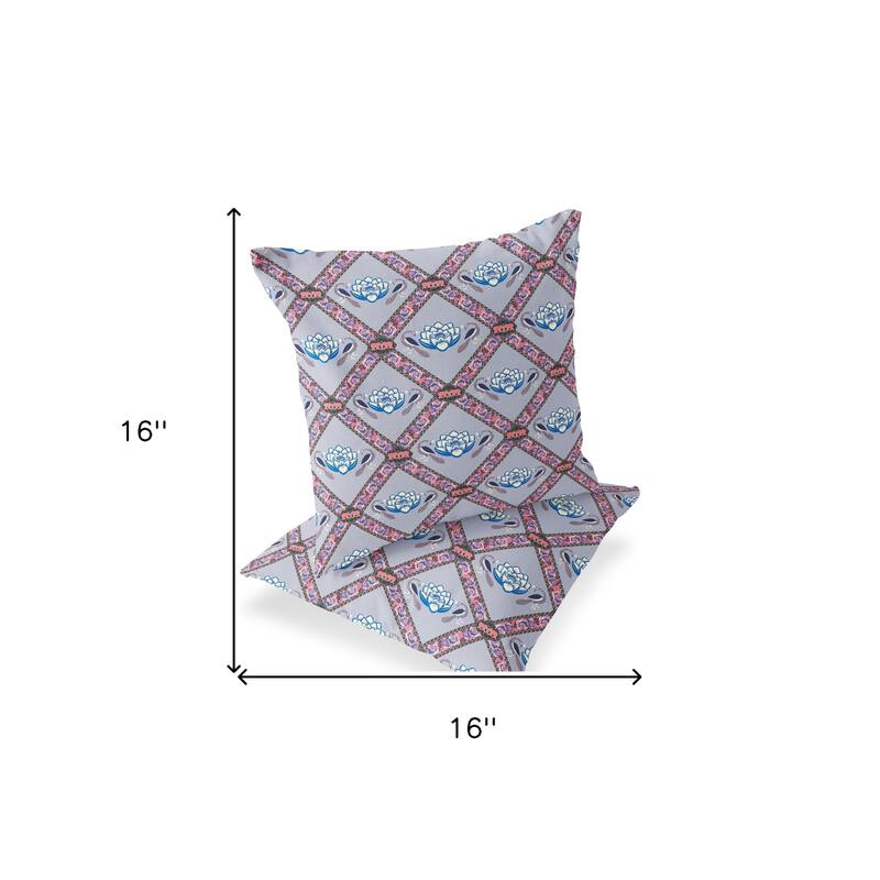 HomeRoots Set of Two 16" X 16" Blue and Gray Peacock Blown Seam Floral Indoor Outdoor Throw Pillow - 16.00' X '16.00' X '5.00
