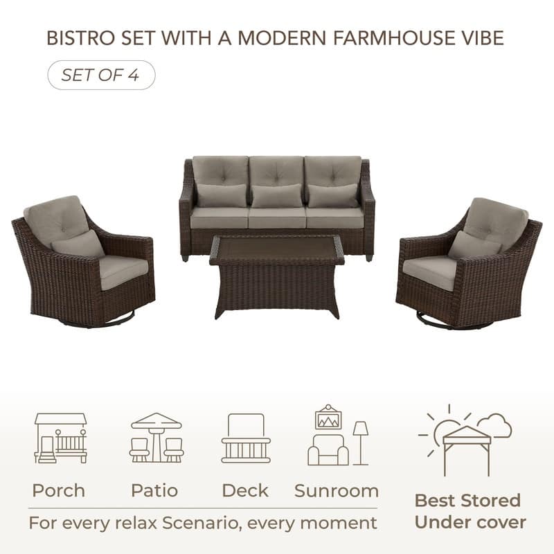 Murphy 4-Piece Outdoor Wicker Patio Furniture Conversation Sofa Sets