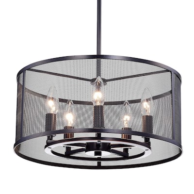 Oil Rubbed Bronze 5-Light Round Metal Mesh Shade Chandelier - Oil Rubbed Bronze