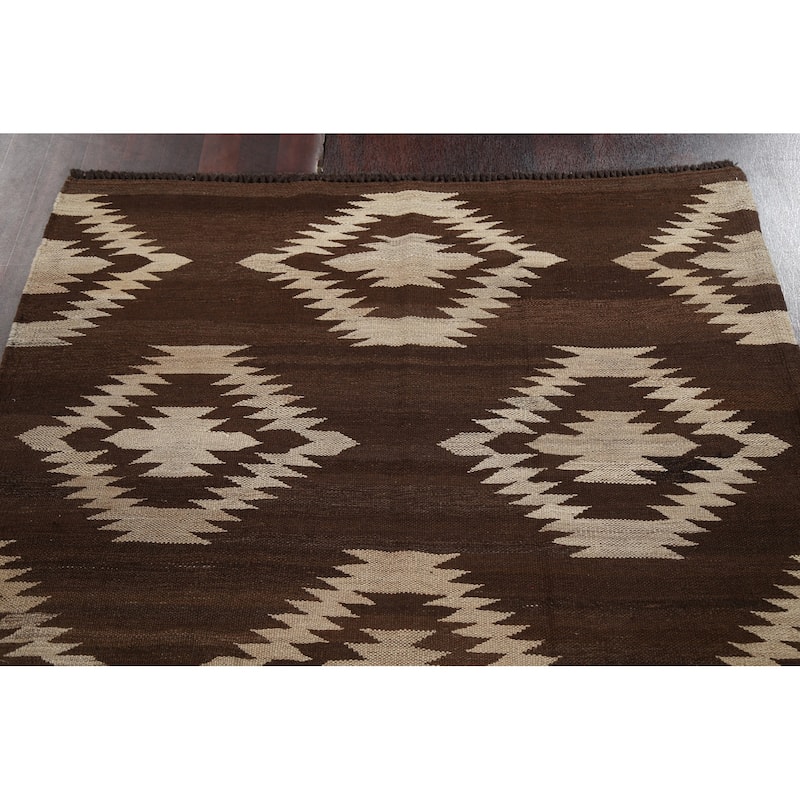 Geometric Tribal Natural Dye Kilim Oriental Wool Area Rug Hand-woven - 4'8" x 6'8"