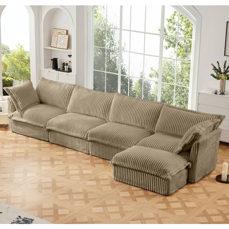 Corduroy L-Shaped Sectional Sofa with Deep Seats, 4-Seater