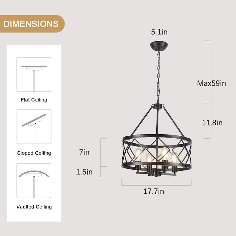 4-Light Circle Hanging Candlestick Linear Foyer Chandelier Lighting Fixture for Dining Room Kitchen Island