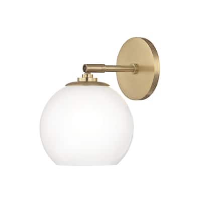 Mitzi by Hudson Valley Tilly LED Aged Brass Wall Sconce, Clear Glass Outside Etched Glass Inside