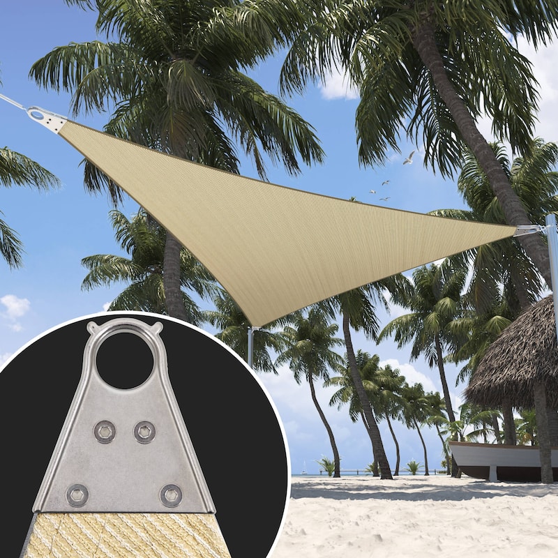 ColourTreeUSA Triangle Sun Shade Sail Reinforced Super Ring HDPE Mesh Fabric Screen Canopy UV Block 260 GSM