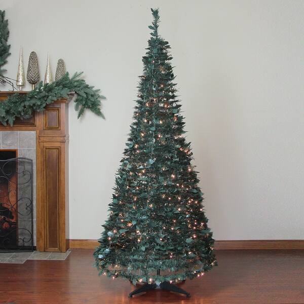 Shop 6 Pre Lit Slim Green Holly Leaf Pop Up Artificial Christmas Tree Clear Lights 6 Foot Overstock 23032105