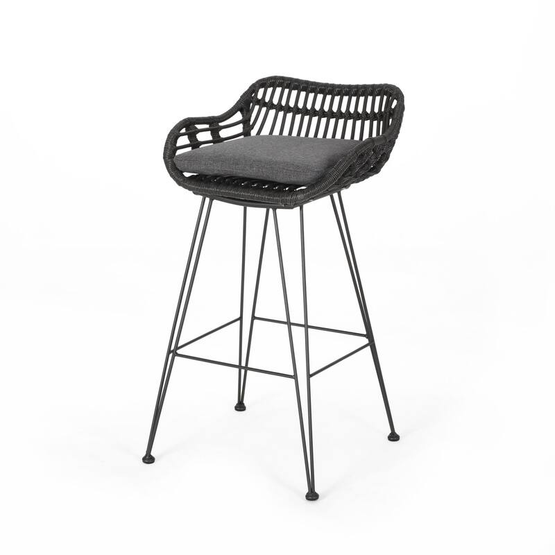 Oaks Aura 30-inch Modern Wood and Metal Patio Stool, Industrial Farmhouse Style Barstools, Set of 2