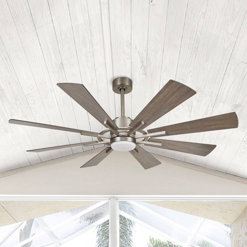 60" Walnut Wood 8-Blade Barn Windmill LED Ceiling Fan with Remote