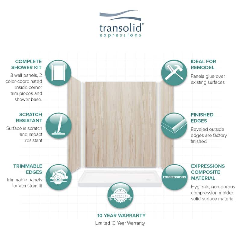 Transolid Expressions 60-in X 32-in X 72-in Glue to Wall Shower Kit - 32" x 60" x 72"