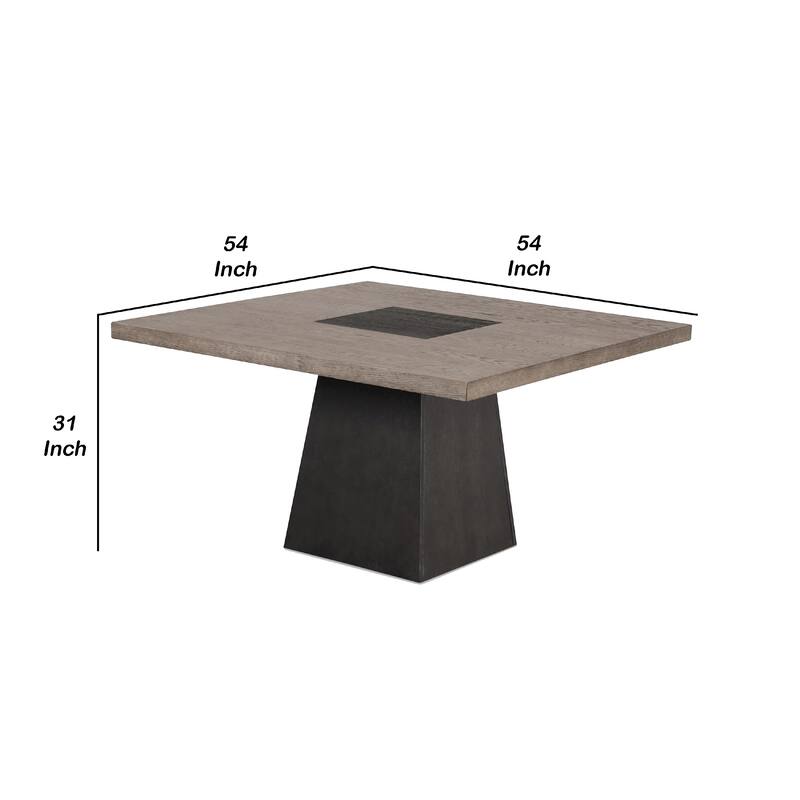 Ager Dining Table, 54 Inch Top in Oak and Walnut Brown, Pedestal Base - Oak Brown, Walnut Brown