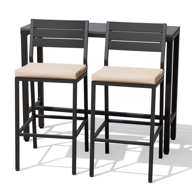 Outdoor Patio Bar Stools Set Rectangle Bar Table and Barstools with Cushion - N/A