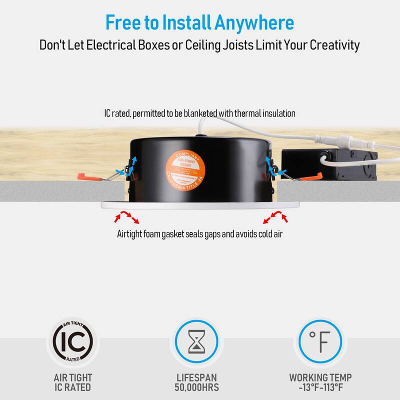 4 Pack 13.5W 6 Inch Dimmable Slim Gimbal LED Recessed Light, CRI90