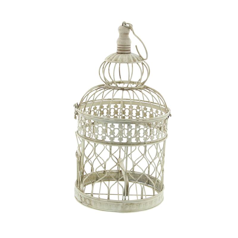 Metal Hinged Top Birdcage with Latch Lock Closure and Hanging Hook - Set of 2 Cream - Roche River Decor