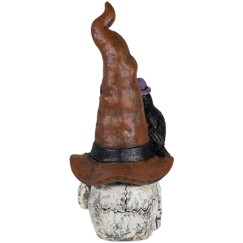 Skull in Witches Hat with Crow Halloween Decoration - 22.75"