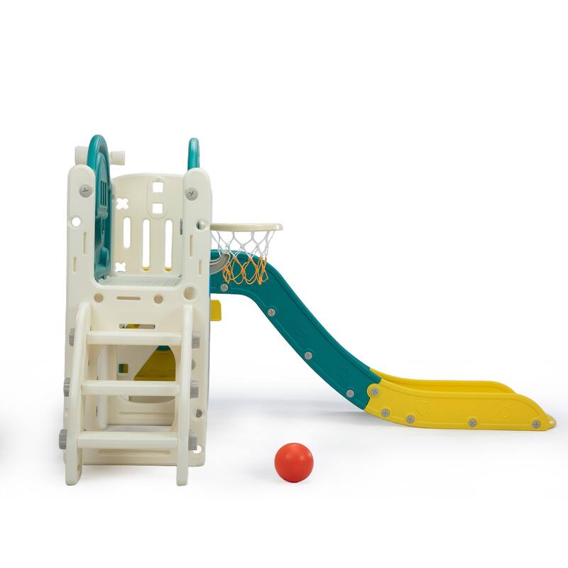 Bus-Themed 9-in-1 Kids Slide & Climbing Playset,Freestanding Castle Playhouse
