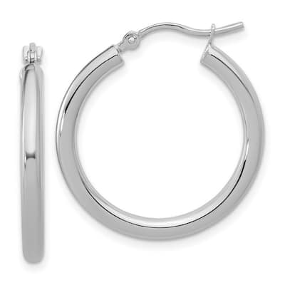 Curata 14k White Gold Polished Lightweight Tube Hoop Earrings - 25x26mm