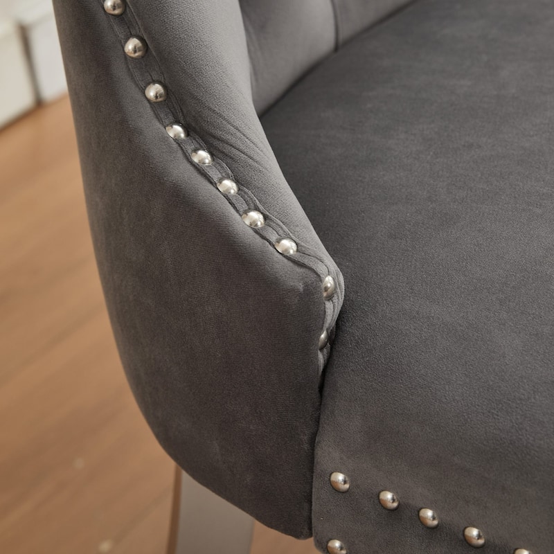 Velvet Double Dining Loveseat Bench, 2-Seat Tufted Bench w/Handmade Buttons, Wing Back, Gold-Plated Steel Legs, Single Pack