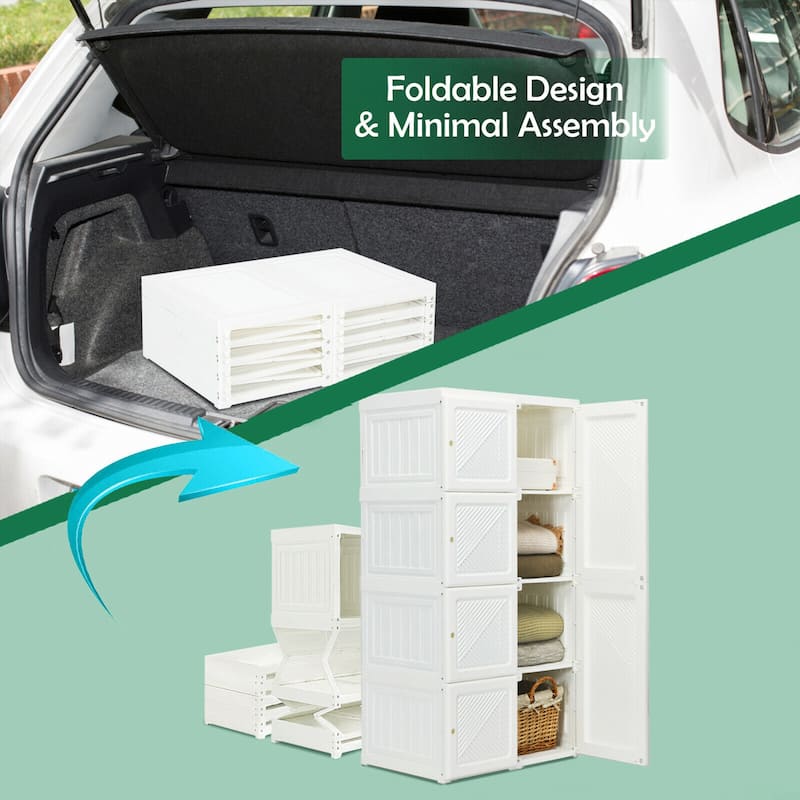 Gymax Portable Closet Clothes Foldable Armoire Wardrobe Closet w/ 8