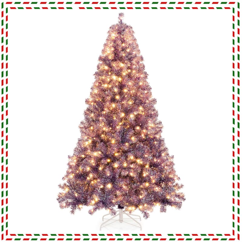 Costway 6.5 FT/7.5 FT Artificial Xmas Tree with 250/550 White LED - Deep Purple-7.5 FT - 7.5 Foot