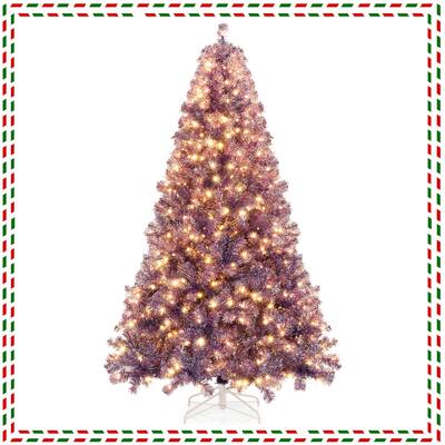 Costway 6.5 FT/7.5 FT Artificial Xmas Tree with 250/550 White LED