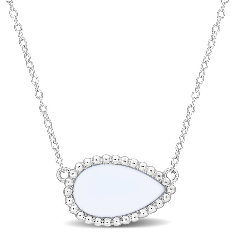 Miadora 4ct TGW Pear-Cut White Agate Halo Necklace Sterling Silver-17 in.