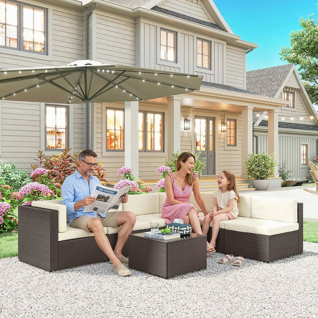 Outsunny 7 Piece Patio Furniture Set, Wicker Outdoor Sectional Sofa Set