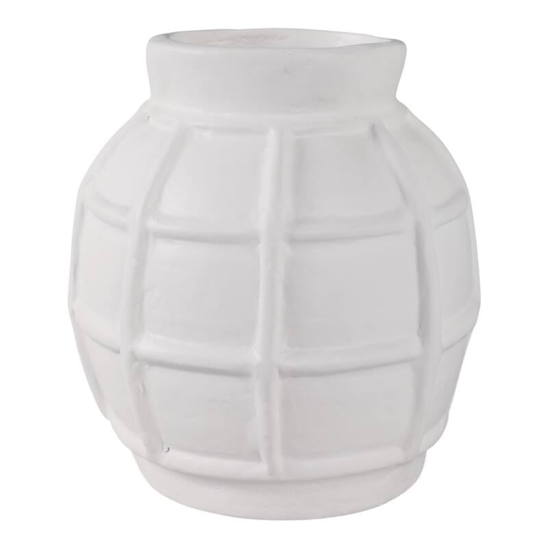 Paper Mache Raised Grid Texture Modern Vase - White, 11"
