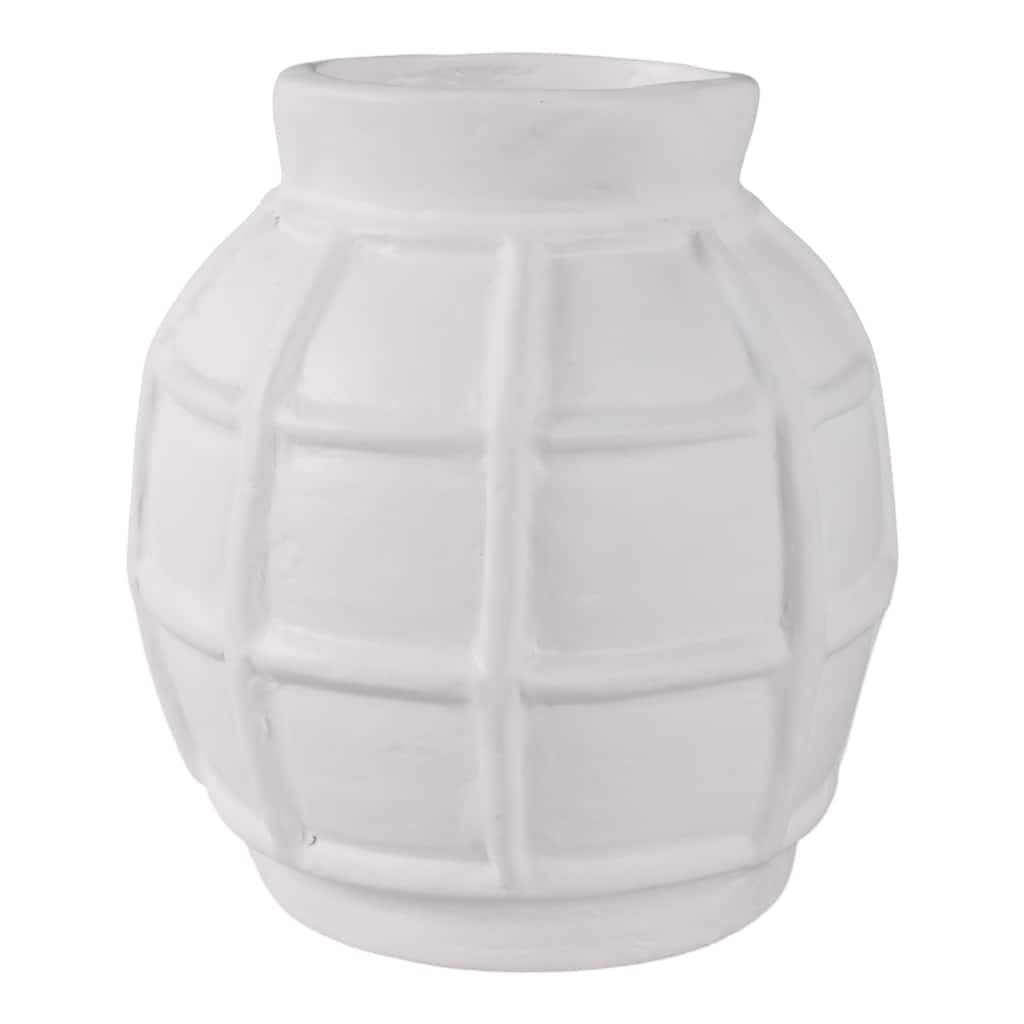 Paper Mache Vase Raised Grid Texture Modern Design - 11" White