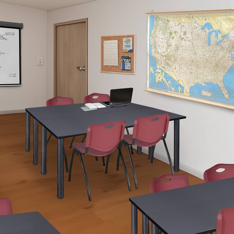 60" x 24" Kee Training Table- Grey/ Black & 2 'M' Stack Chairs- Burgundy