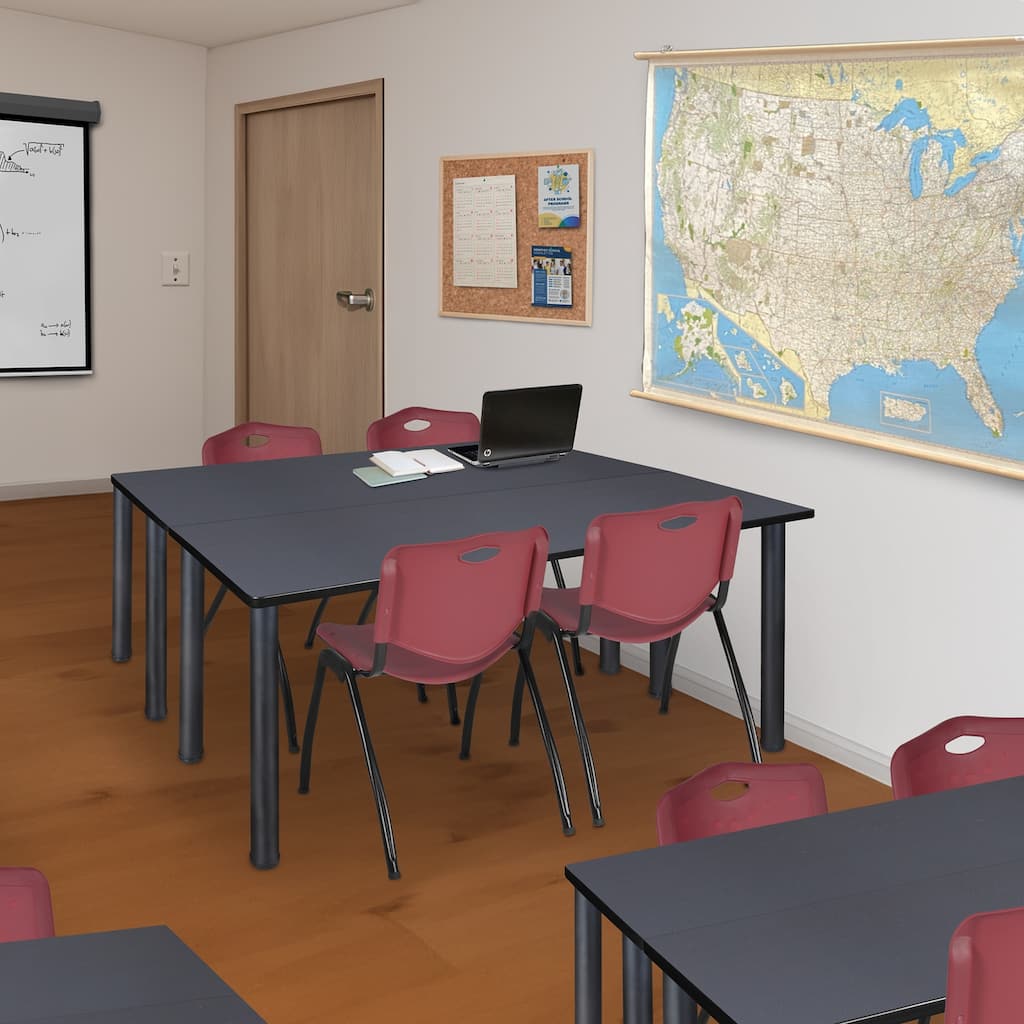 60" x 24" Kee Training Table- Grey/ Black & 2 'M' Stack Chairs- Burgundy