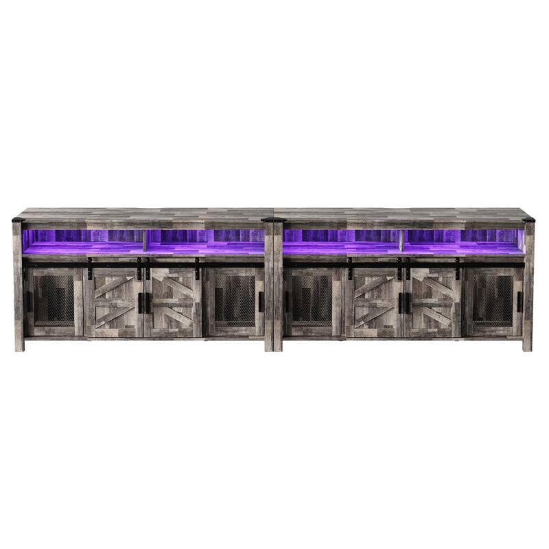 LED Farmhouse Entertainment Center with Mesh and Barn Doors, 31" H